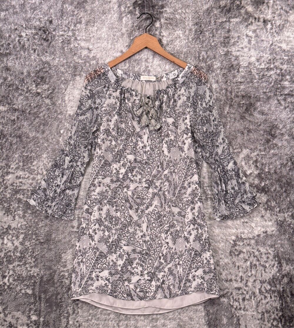 Ramy Brook Dress Small Womens Silk Chiffon White Tie Front Bell Sleeve